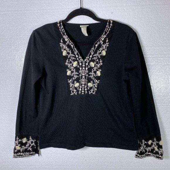 J. Jill Tops - J. Jill Size Medium Black Embroidered Floral Top